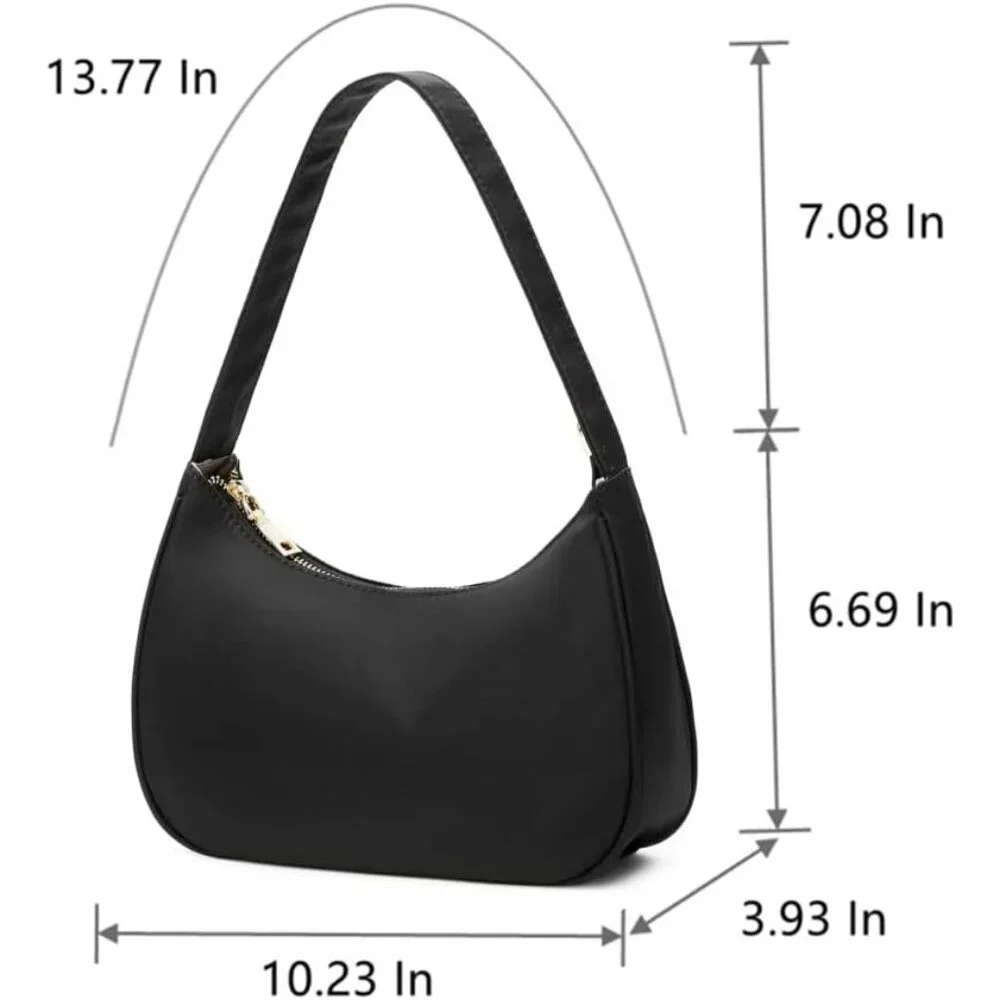 Women’s Nylon Black Cute Hobo Tote Handbag Mini Clutch Purse with Zipper Closure - Picture 2 of 4